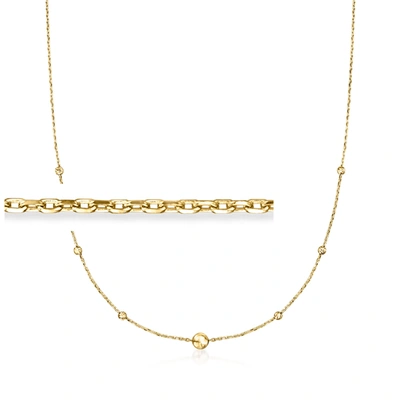 Rs Pure Ross-simons 14kt Yellow Gold Beaded Cable Chain Necklace