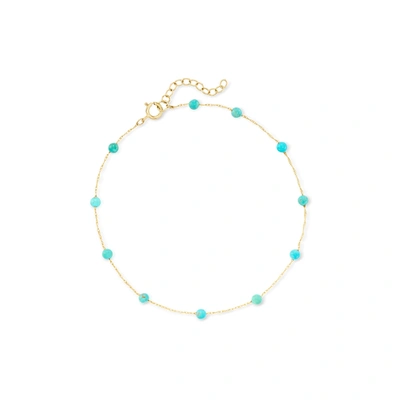 Rs Pure By Ross-simons 3-3.5mm Turquoise Bead Station Anklet In 14kt Yellow Gold In Blue
