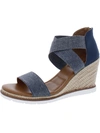 Me Too Gilly 15 Womens Metallic Stretch Wedge Heels In Blue