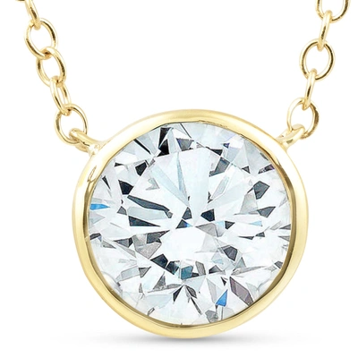 Pompeii3 1.88ct Round Solitaire Diamond Bezel Pendant 14k Yellow Gold Enhanced In Silver