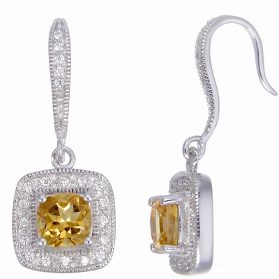 Vir Jewels 1.30 Cttw Citrine Earrings In .925 Sterling Silver With Rhodium Cushion Cut In Gold