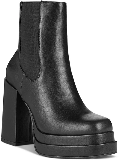 Wild Pair Ohara Womens Faux Leather Chunky Ankle Boots In Black