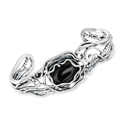 Ross-simons Onyx Scroll Cuff Bracelet In Sterling Silver In Black