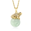 Ross-simons Jade And . White Topaz Frog Pendant Necklace With Black Sapphire Accents In 18kt Yellow Gold Over St In Green