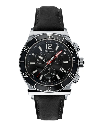 Ferragamo 1898 Sport Chronograph Watch Man Wrist Watch Silver Size Onesize Stainless Steel In Black