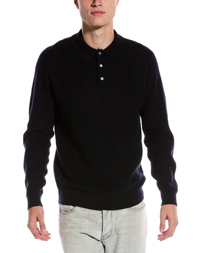 Slate & Stone Textured Weave Wool-blend Polo Sweater In Black