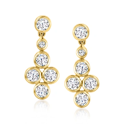 Ross-simons Bezel-set Diamond Drop Earrings In 14kt Yellow Gold In Silver