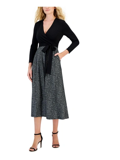 Anne Klein Womens Surplice Midi Wear To Work Dress In Black