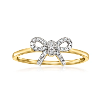 Rs Pure By Ross-simons Diamond-accented Bow Ring In 14kt Yellow Gold In Silver