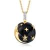 Ross-simons Black Enamel And . White Topaz Moon And Stars Pendant Necklace In 18kt Gold Over Sterling In Black