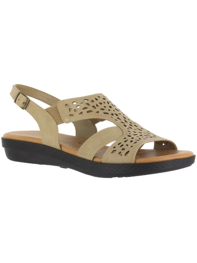 Easy Street Bolt Womens Faux Leather Perforated Sport Sandals In Beige