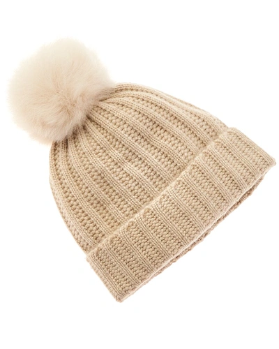 Amicale Cashmere Ladderstitch Cashmere Hat In Brown