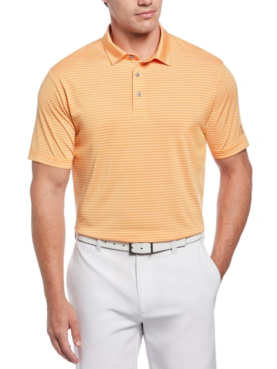 Pga Tour Mens Stripe Short Sleeve Polo In Orange