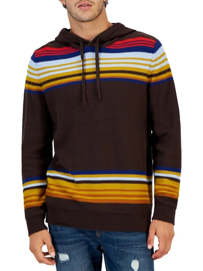 Sun + Stone Mens Cotton Stripe Hooded Sweater In Brown