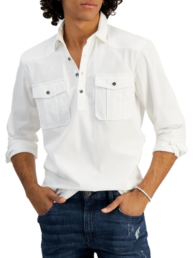 Inc Mens Popover Regular Fit Button-down Shirt In White