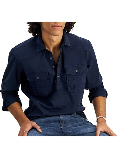 Inc Mens Popover Regular Fit Button-down Shirt In Blue