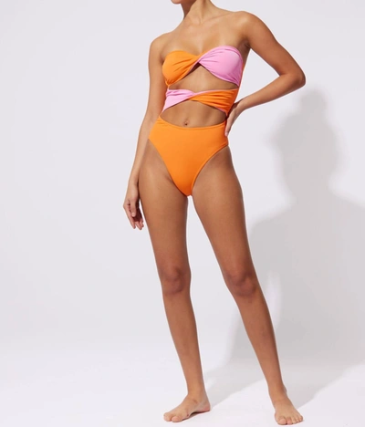 SOLID & STRIPED THE MARLIE (REVERSIBLE) BUTTERLUXE COLORBLOCK BATHING SUIT IN CARNATION PINK CLEMENTINE