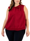 CALVIN KLEIN WOMENS KNOT-FRONT MIXED MEDIA BLOUSE