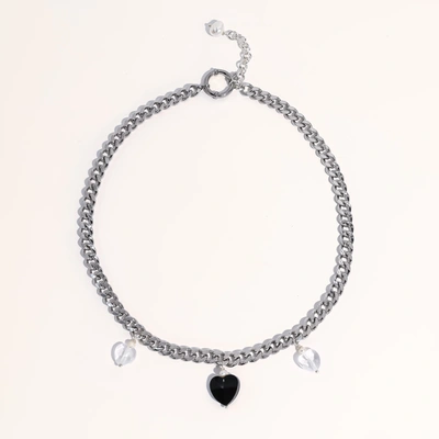 Joey Baby Robyn Black Heart Freshwater Pearl Necklace In Silver