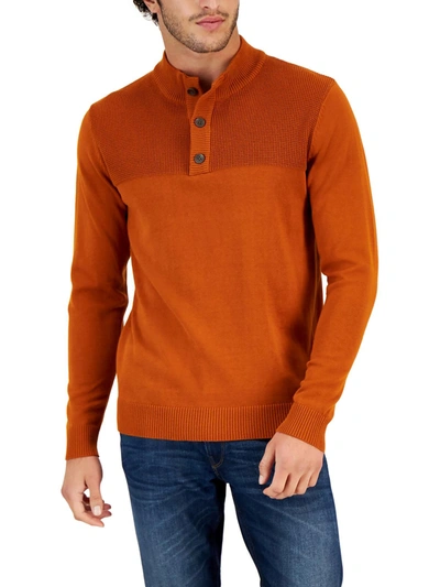 Club Room Mens Mock Neck Henley Pullover Sweater In Brown