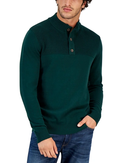Club Room Men's Button Mock Neck Sweater, Created For Macy's In Green