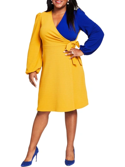 Kasper Womens Surplice Side Tie Midi Dress In Yellow