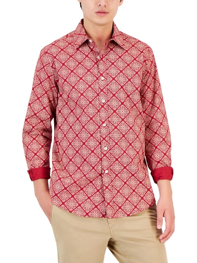 Club Room Mens Cotton Printed Button-down Shirt In Pink