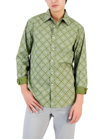 Club Room Mens Cotton Printed Button-down Shirt In Green