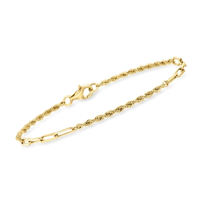 Rs Pure By Ross-simons 14kt Yellow Gold Alternating Rope-chain And Paper Clip Link Bracelet