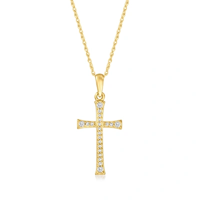 Rs Pure By Ross-simons Diamond Cross Pendant Necklace In 14kt Yellow Gold In Silver