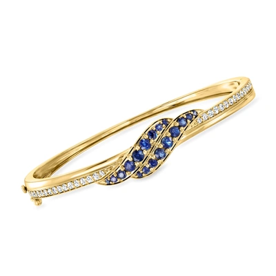 Ross-simons Sapphire And . Diamond Bangle Bracelet In 14kt Yellow Gold In Blue