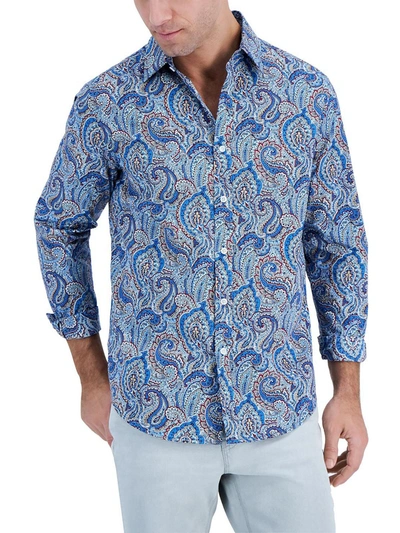 Club Room Jewel Mens Paisley Stretch Button-down Shirt In Blue
