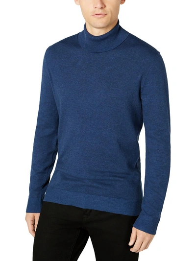 Alfani Mens Cable Knit Cotton Crewneck Sweater In Blue