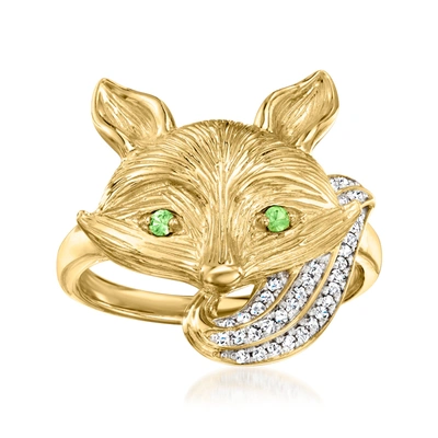 Ross-simons Diamond Fox Ring With Tsavorite Accents In 18kt Gold Over Sterling In Green