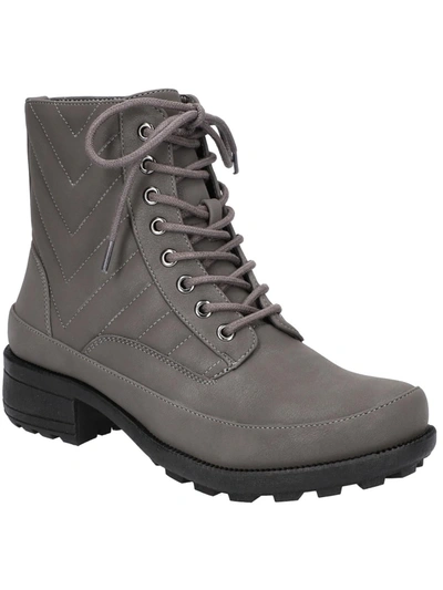 Easy Street Elsie Womens Faux Leather Pull On Combat & Lace-up Boots In Grey