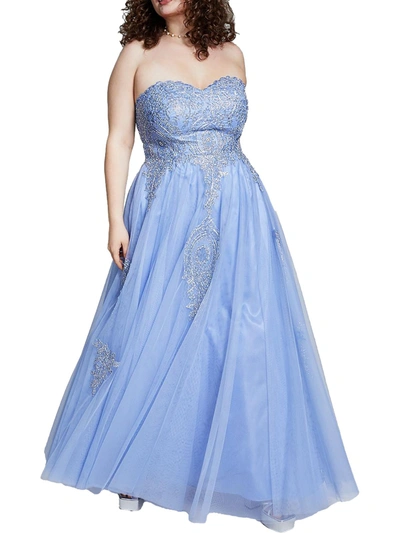 Tlc Say Yes To The Prom Plus Womens Embroidered Sweeheart Neckline Formal Dress In Blue