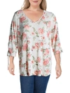 STATUS BY CHENAULT PLUS WOMENS FLORAL BELL SLEEVES TOP