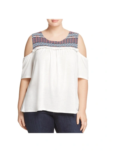 Love Scarlett Plus Womens Cold Shoulder Casual Peasant Top In White