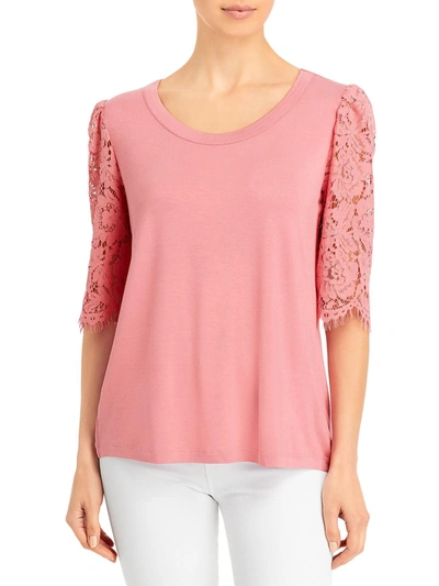 K & C Womens Knit Lace Blouse In Pink