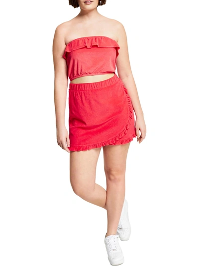 Bar Iii Womens Terry Cloth Ruffled Mini Skirt In Red