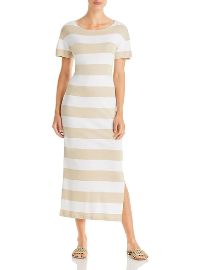 Three Dots Womens Striped Tea-length T-shirt Dress In Beige