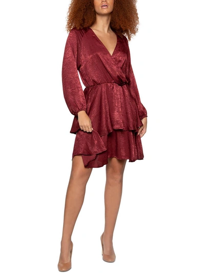 Black Tape Womens Surplice Tiered Wrap Dress In Red