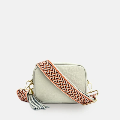 Apatchy London Light Grey Leather Crossbody Bag With Grey Boho Strap In Green