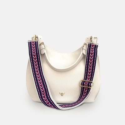 Apatchy London The Harriet Stone Leather Bag With Navy Boho Strap In Multi