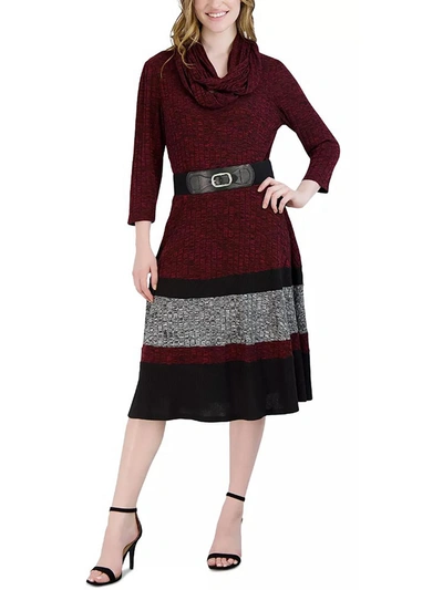 Signature By Robbie Bee Petites Womens Belted Midi Sweaterdress In Red