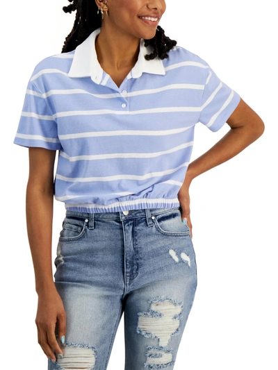 Crave Fame Womens Collared Striped Polo Top In Blue