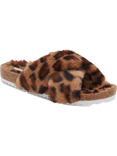 Lucky Brand Marana Womens Faux Fur Cork Slide Sandals In Brown