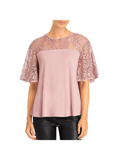 K & C Womens Lace Crewneck Pullover Top In Pink