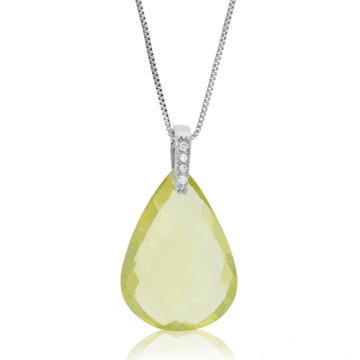 Vir Jewels 11 Cttw Pendant Necklace, Lemon Quartz Pear Shape Pendant Necklace For Women In .925 Sterling Silver In Green