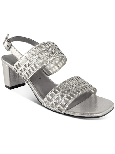 Karen Scott Desiah Womens Embellished Metallic Slingback Heels In Silver